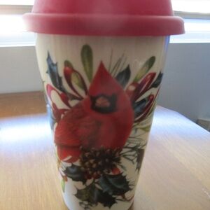 Lenox Winter Greetings Cardinal Ceramic Thermal Travel Tumbler / Mug